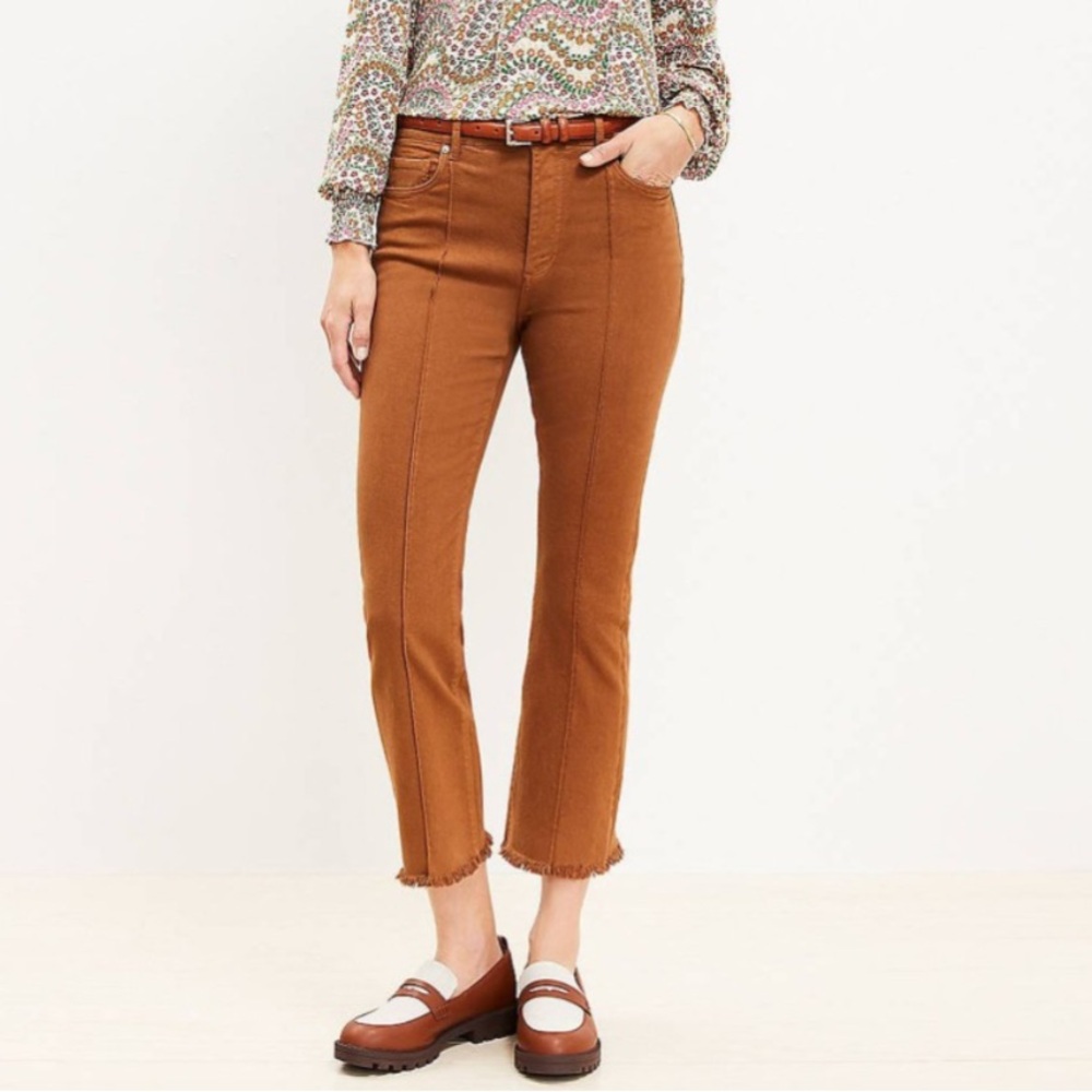 Pintucked Frayed High Rise Kick Crop Jeans In Cocoa Powder